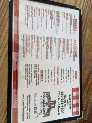 TC’s Front Porch menu 2